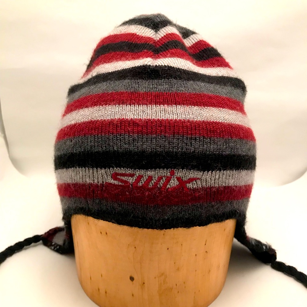Swix Wool Blend Beanie Hat - Gray Black Red Stripes, Nordic Ski Style